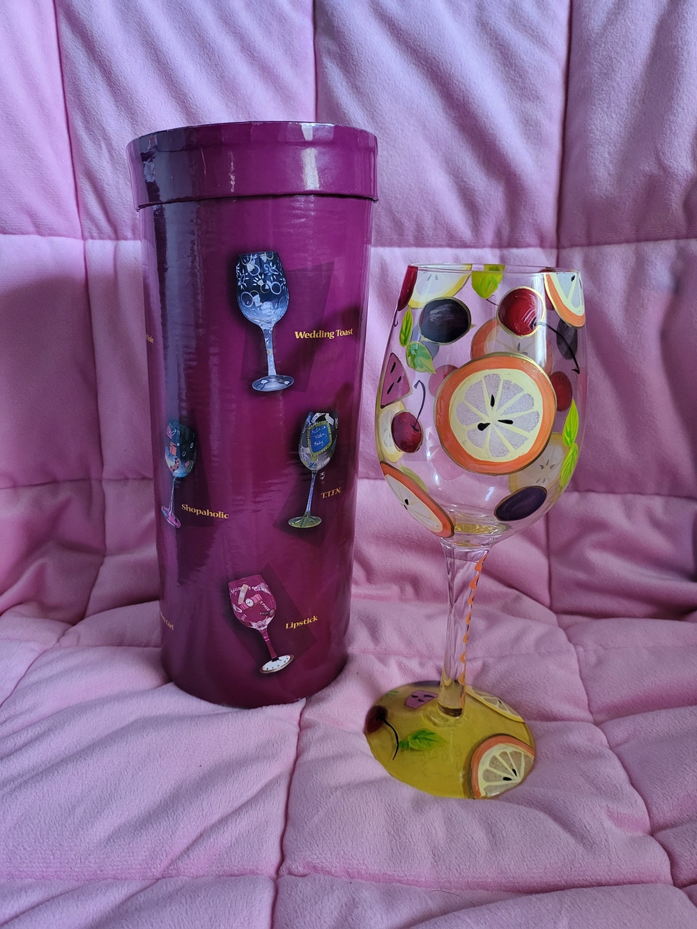 Lolita Yellow Hand-Painted Sangria Glass with Fruit Accents
